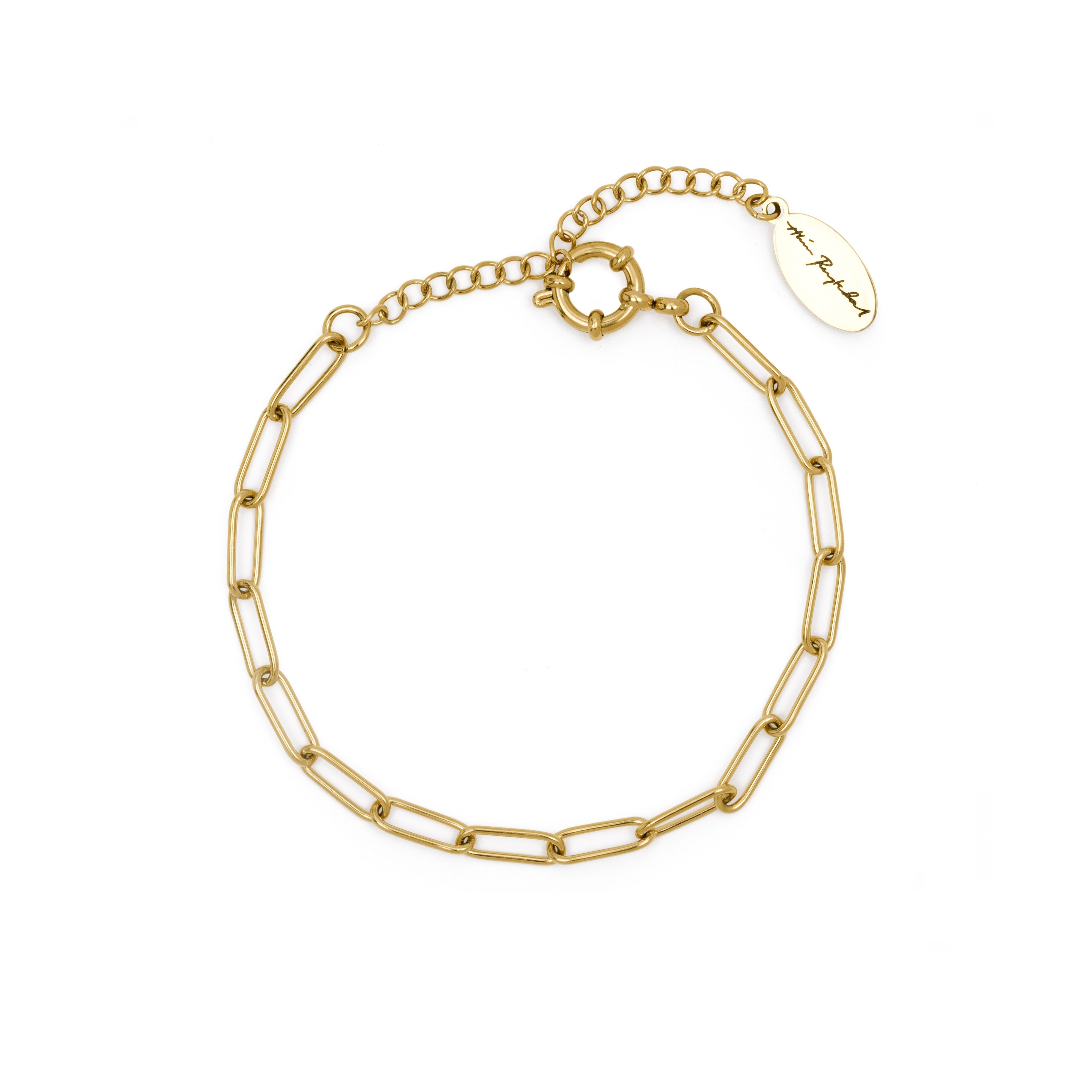 Charm - Gull armband, keðja með flötum hlekkjum