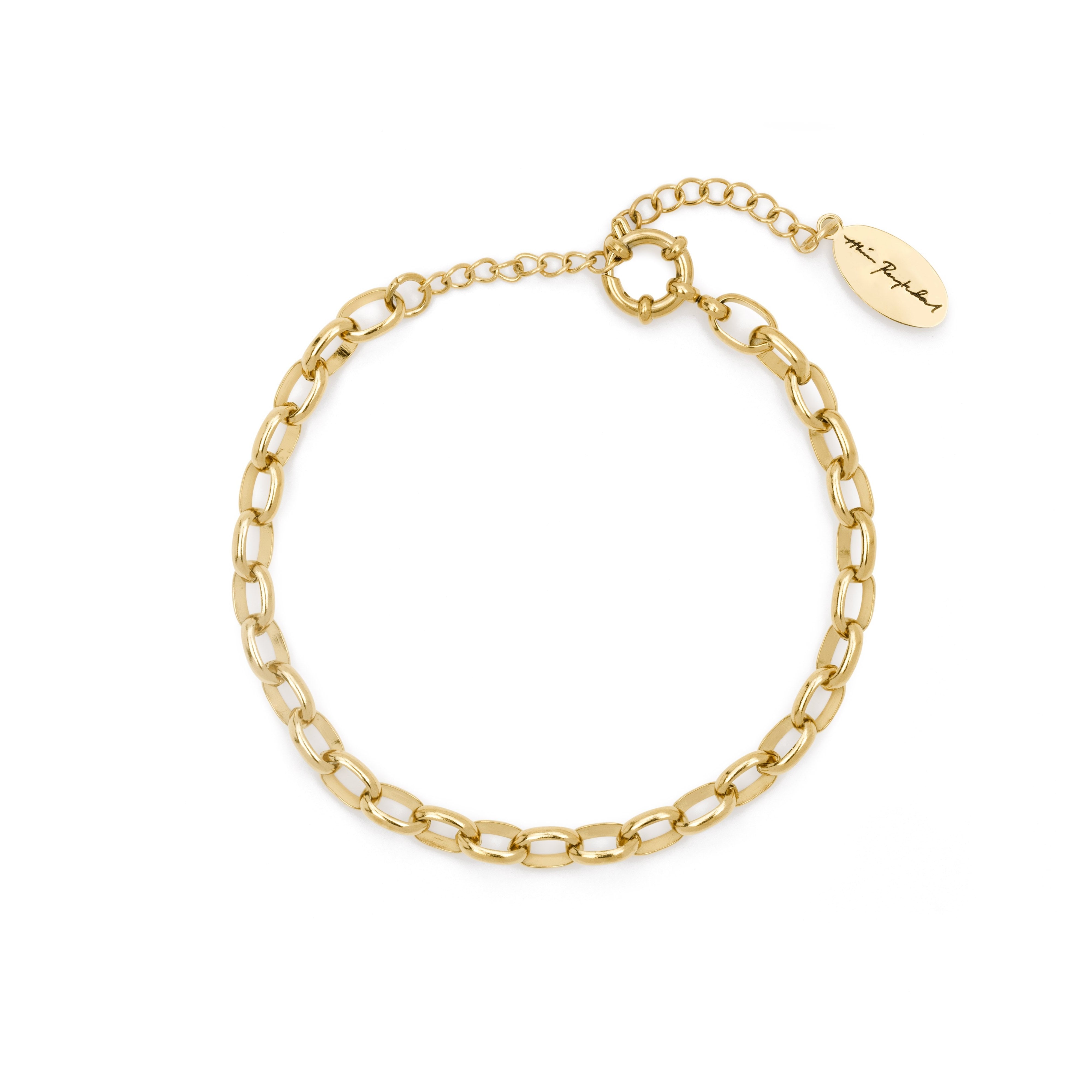 Charm - Gull armband, keðja með rúnuðum hlekkjum