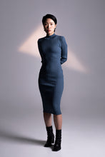 Load image into Gallery viewer, Ribbed Merino Dress - Dark Blue
