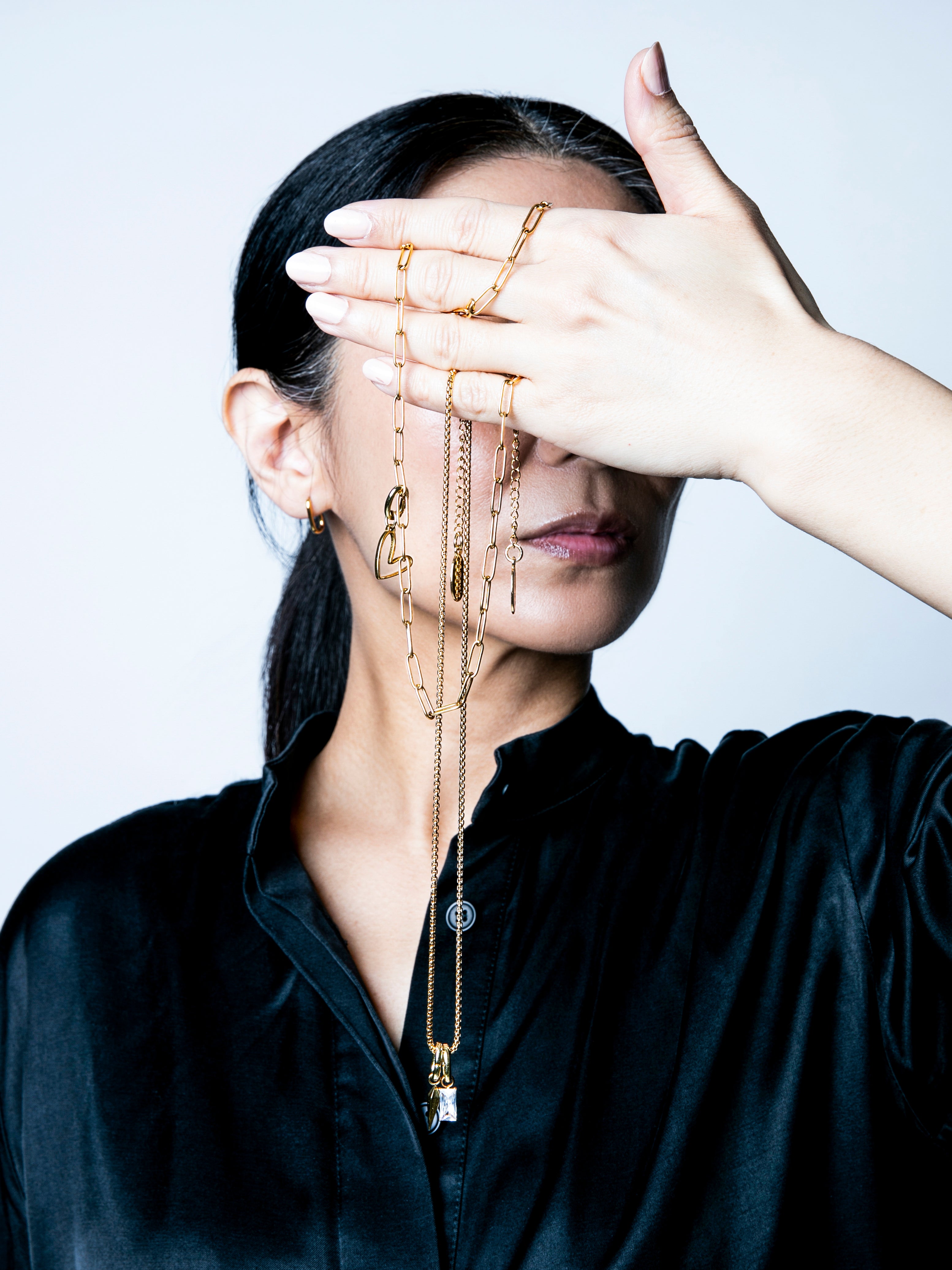 Charm - Gull hálsmen, keðja með flötum hlekkjum