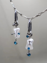 Blue Pearl Piercing Earrings - silver