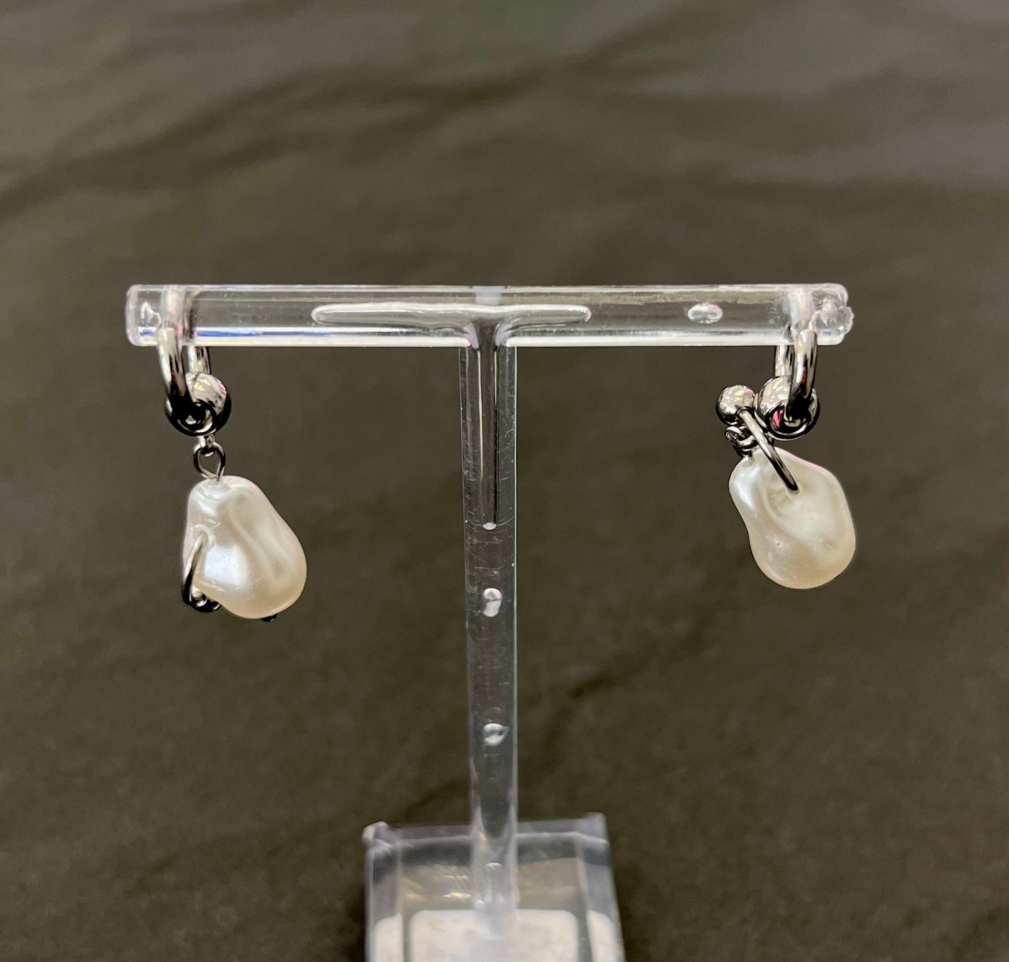Pearl Piercing Earrings - silver