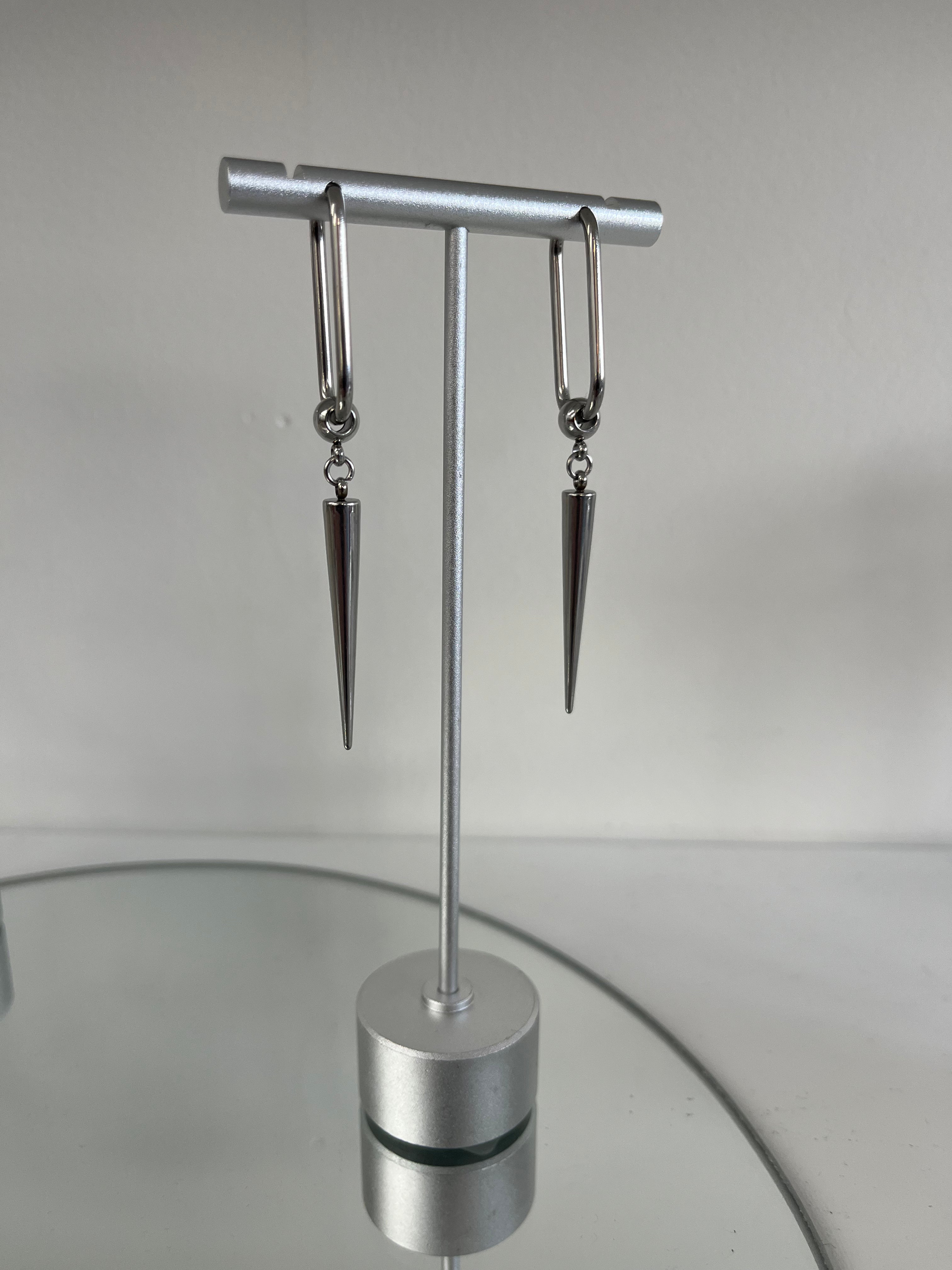 Oval Spike Hoops - Silver